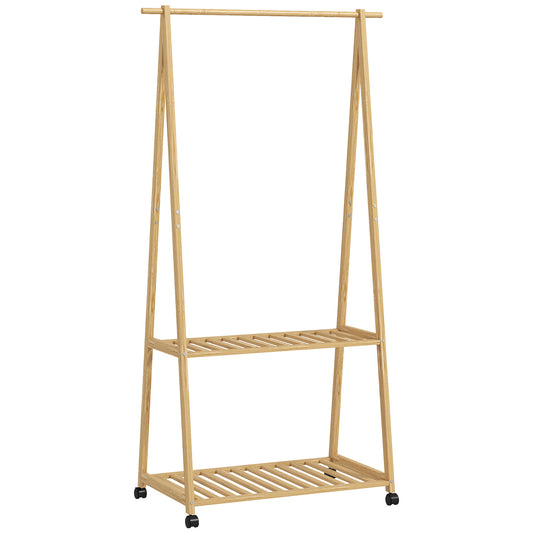 Photo of HOMCOM Bamboo Clothes Rack, with Shelves and Hooks - Natural Finish in Finish colour on a white background