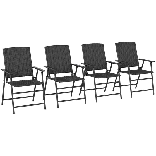 Photo of Outsunny Set of Four Folding Rattan Seat Chairs - Black in Black colour on a white background
