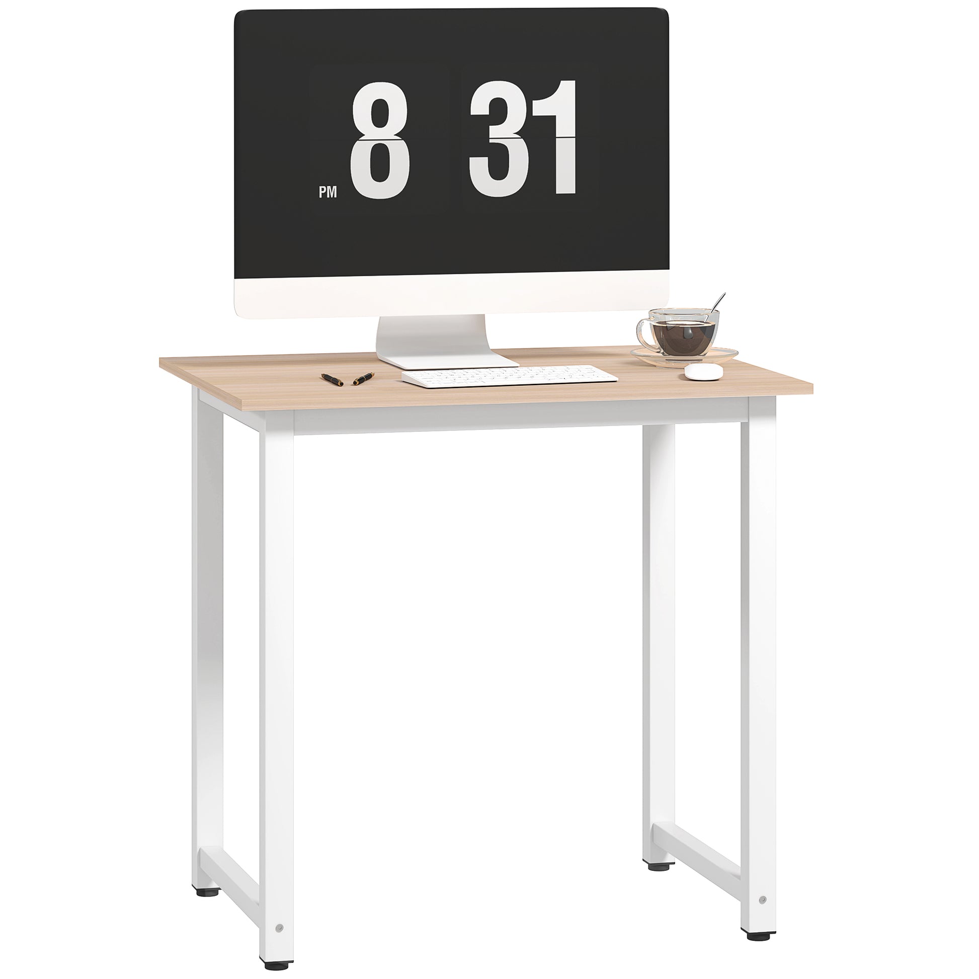 Photo of HOMCOM Computer Desk, Writing Table, 80 x 60 x 76cm Workstation for Home Office, Study with Metal Frame, Simple Assembly, White in White colour on a white background