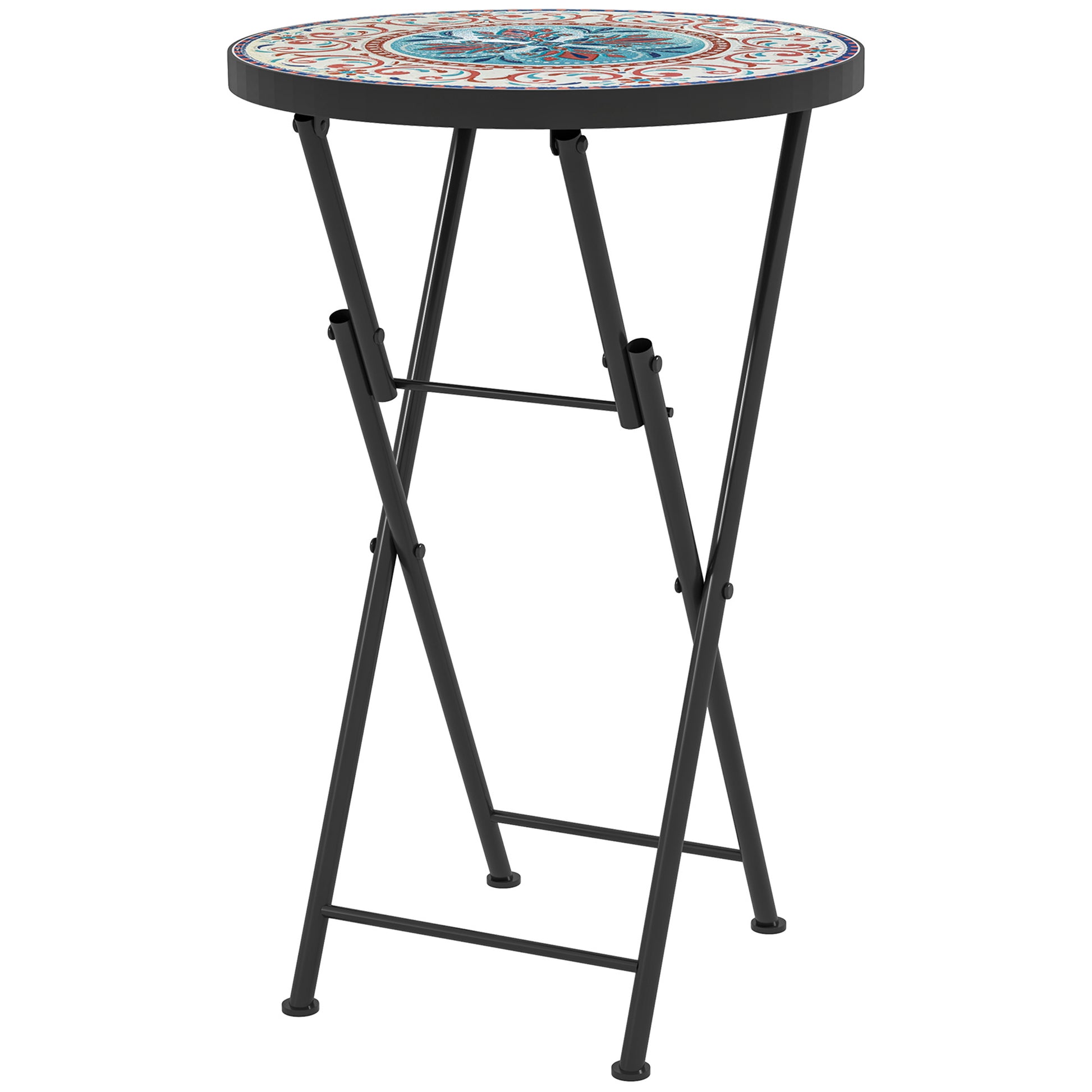 Photo of Outsunny Mosaic Outdoor Garden Table, 35.5cm Round Folding Coffee Table with Metal Frame for Balcony Terrace, Multicolour in Multicolour colour on a white background
