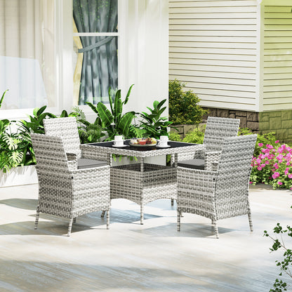 Outsunny four-seat rattan dining set with square glass table and gray cushions