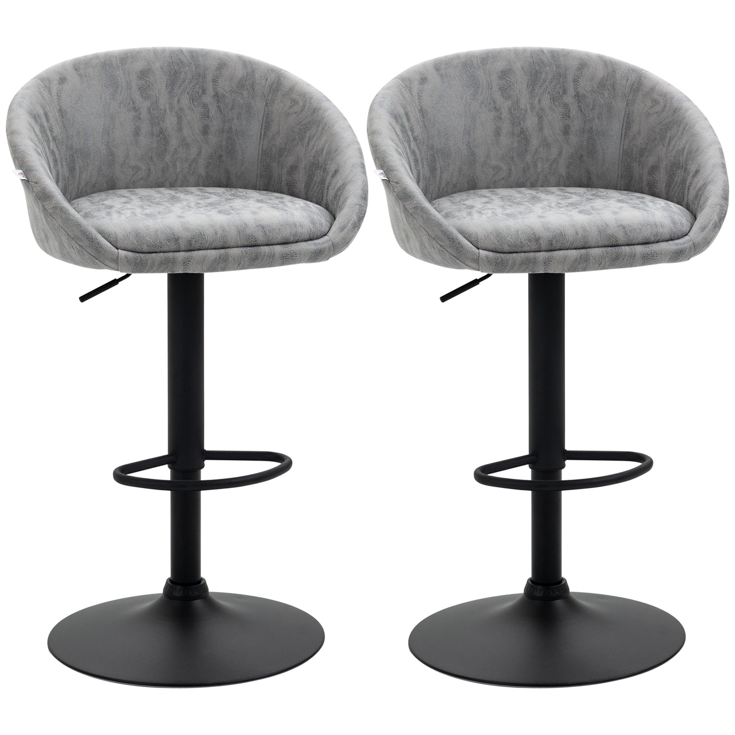 Photo of HOMCOM Modern Bar Stools Set of 2, Height Adjustable Swivel Barstools, PU Leather Upholstered Bar Chair with Backrest, Armrests and Footrest for Breakfast Bar, Counter, Kitchen, Light Grey in Grey colour on a white background