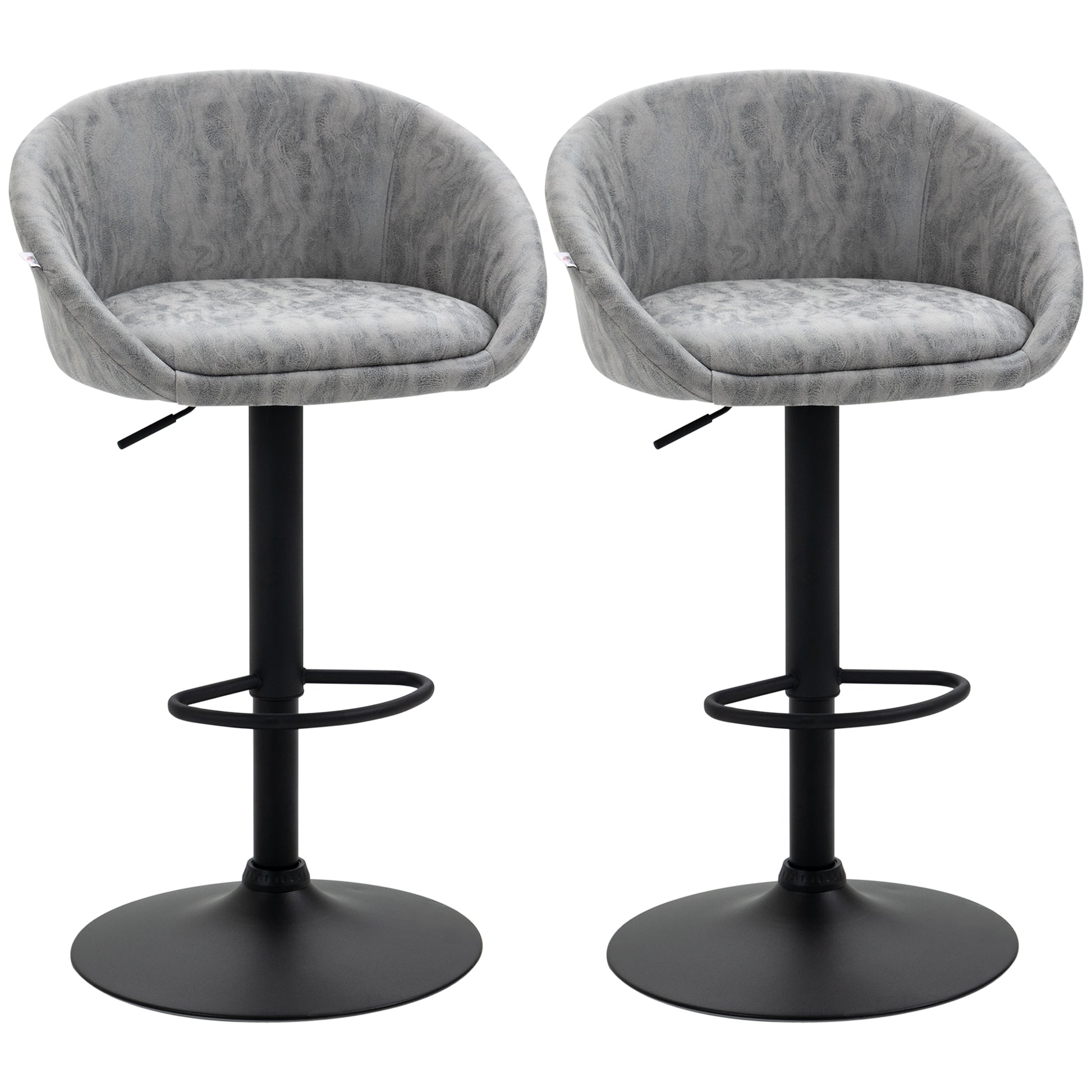 Photo of HOMCOM Modern Bar Stools Set of 2, Height Adjustable Swivel Barstools, PU Leather Upholstered Bar Chair with Backrest, Armrests and Footrest for Breakfast Bar, Counter, Kitchen, Light Grey in Grey colour on a white background
