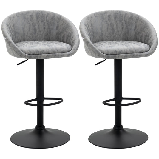 Photo of HOMCOM Modern Bar Stools Set of 2, Height Adjustable Swivel Barstools, PU Leather Upholstered Bar Chair with Backrest, Armrests and Footrest for Breakfast Bar, Counter, Kitchen, Light Grey in Grey colour on a white background
