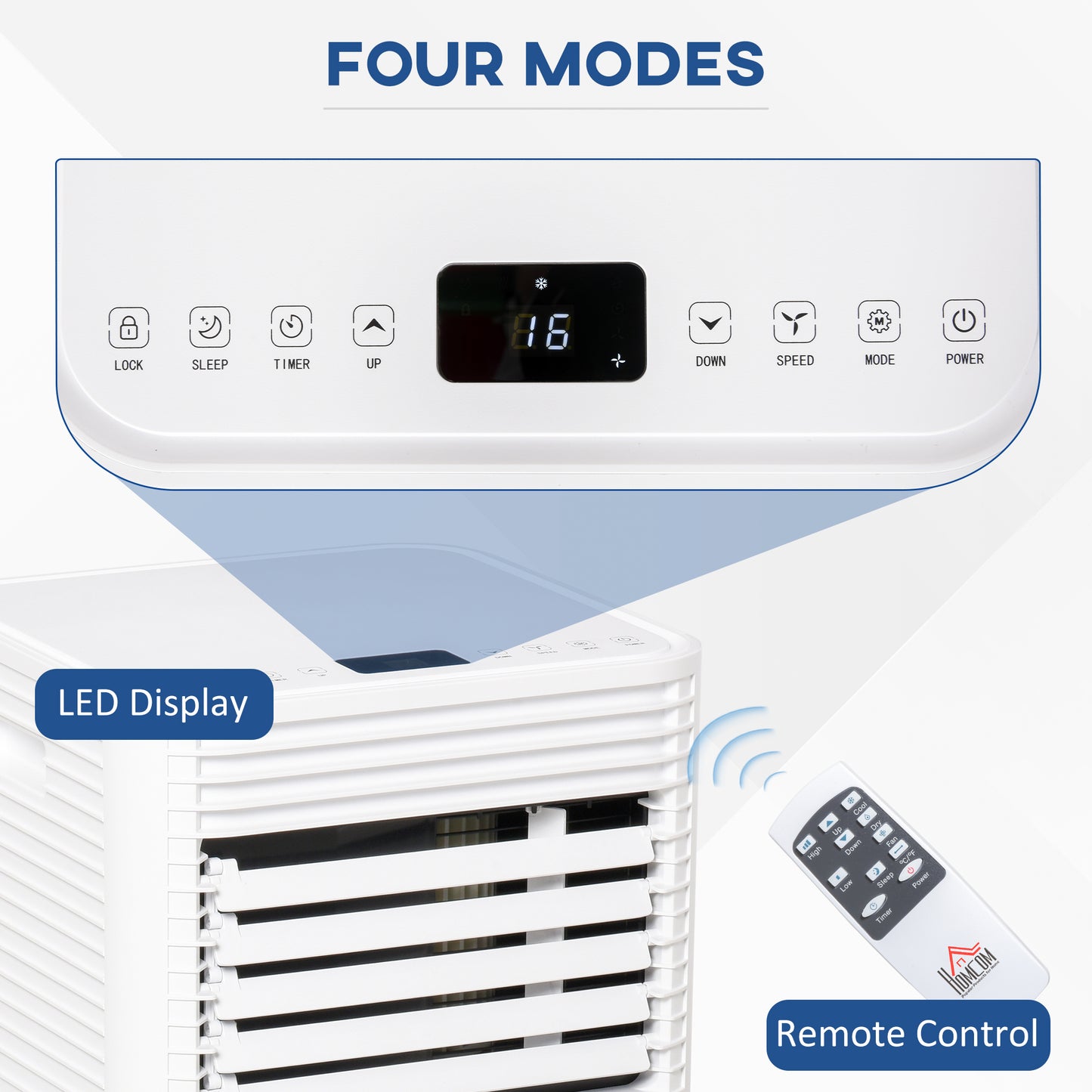 HOMCOM 9000 BTU Portable Air Conditioner for Cooling Dehumidifier Fan, Air Conditioning Unit for Room up to 28m², with Remote, 24H Timer, Window Mount Kit, R290, A Energy Efficiency, 1122W