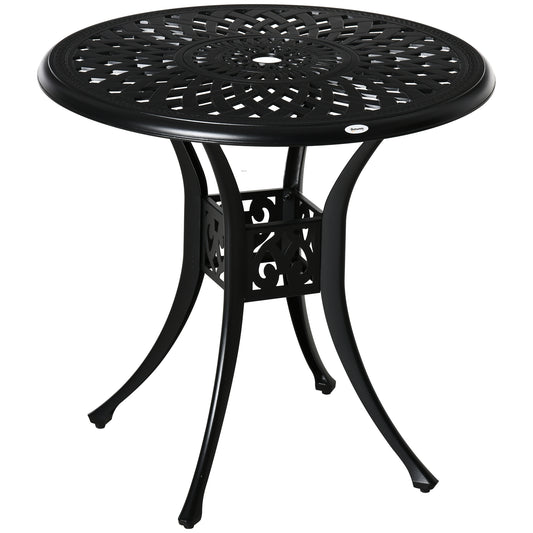 Photo of Outsunny 78 cm Round Garden Dining Table with Parasol Hole Antique Cast Aluminium Outdoor Table Only, Black in Black colour on a white background