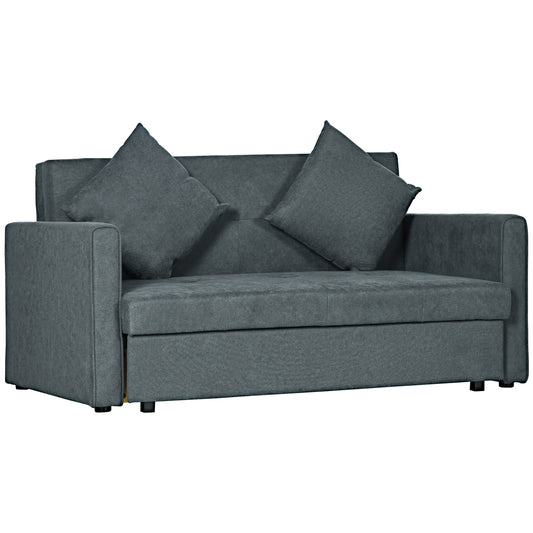 Photo of HOMCOM Modern Snow Flannel Loveseat Sofa Sleeper, 2 Seater Sofa Bed with Hidden Storage, Dark Grey in Grey colour on a white background