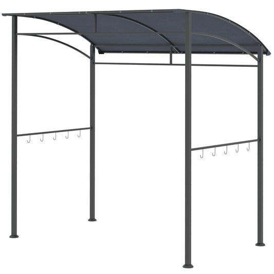 Photo of Outsunny 2.2 x 1.5 m BBQ Grill Gazebo Tent, Garden Grill with Metal Frame, Curved Canopy and 10 Hooks, Outdoor Sun Shade, Grey in Grey colour on a white background
