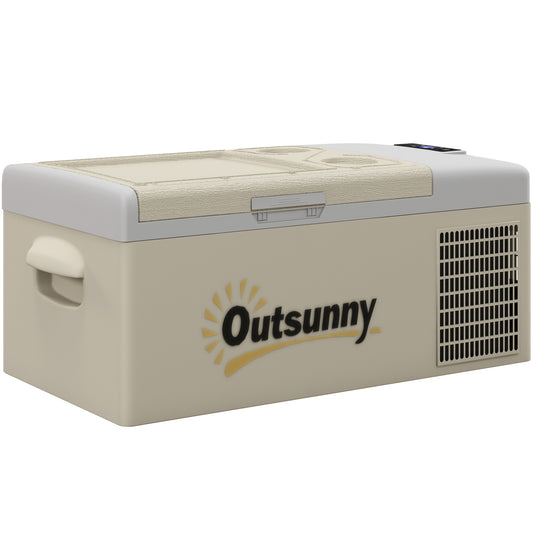 Photo of Outsunny 16L Portable Car Fridge, -20℃ to 10℃ Adjustable Temperature - Khaki/Grey in Khaki/Grey colour on a white background