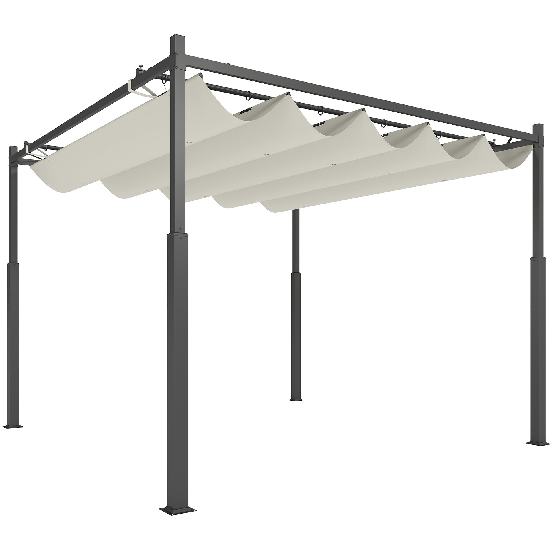 Photo of Outsunny 3 x 3(m) Metal Pergola with Retractable Roof and Magnetic Fixture, Outdoor Gazebo Garden Pergola Kit Sun Shade Canopy, UPF30+, 80mm Metal Column, Cream White in White colour on a white background