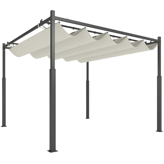 Photo of Outsunny 3 x 3(m) Metal Pergola with Retractable Roof and Magnetic Fixture, Outdoor Gazebo Garden Pergola Kit Sun Shade Canopy, UPF30+, 80mm Metal Column, Cream White in White colour on a white background