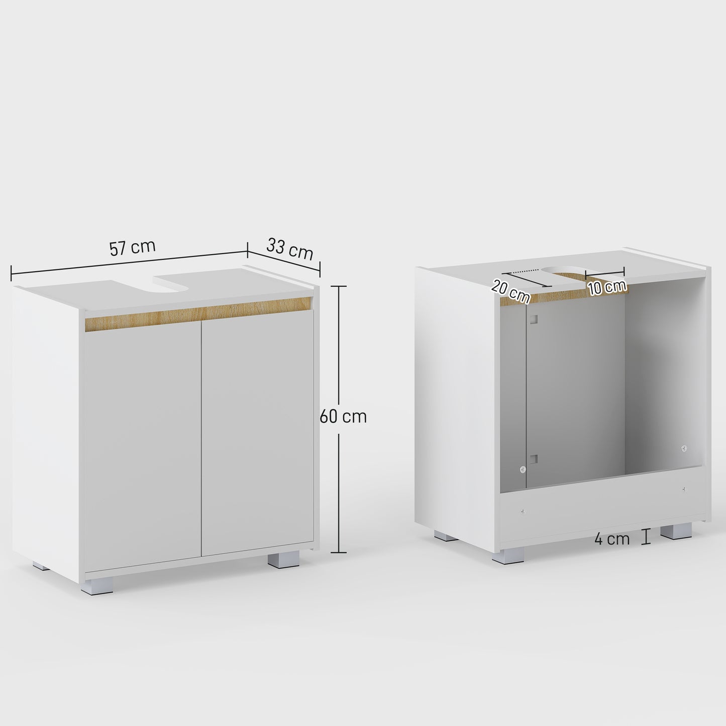 kleankin Modern Bathroom Sink Cabinet, Floor Standing Under Sink Cabinet, Freestanding Storage Cupboard with Double Doors, White