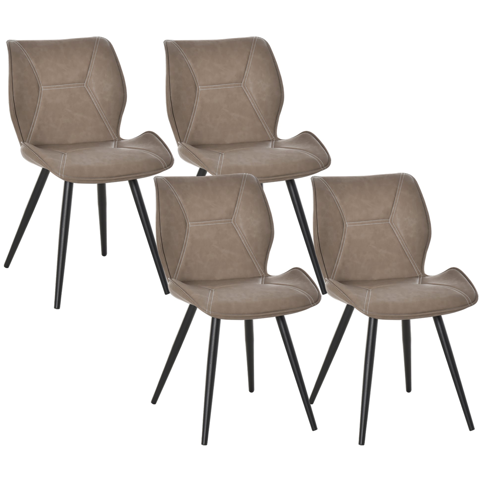 Photo of HOMCOM Set of 4 Contrast Stitched PU Leather Racing-Style Dining Chairs Accent Seat w/ Steel Legs Ergonomic Back Padding Home Living Room Brown in Brown colour on a white background