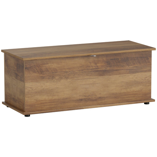 Photo of HOMCOM Storage Chest, Large 113L Blanket Box, Shoe Bench with Safety Hinged Lid, Storage Trunk, Bed End Bench for Bedroom, Hallway, Living room, Playroom, 100 x 40 x 40cm, Brown Wood Grain in Grain colour on a white background