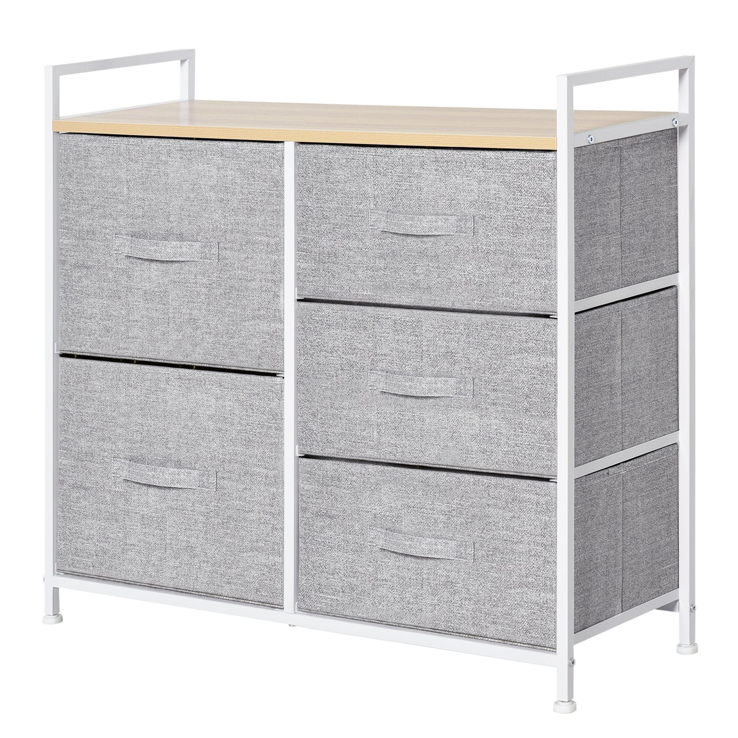 Photo of HOMCOM 5 Drawer Linen Basket Storage Unit Home Organisation w/ Shelf Handles Metal Frame Adjustable Feet Hallway Home Dresser Grey in Grey colour on a white background
