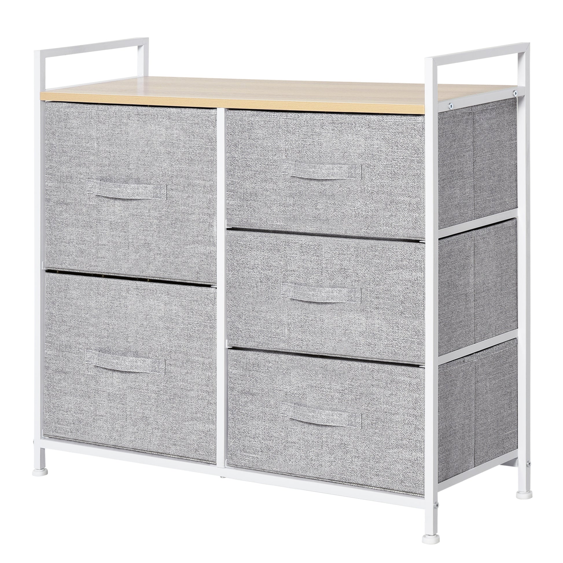Photo of HOMCOM 5 Drawer Linen Basket Storage Unit Home Organisation w/ Shelf Handles Metal Frame Adjustable Feet Hallway Home Dresser Grey in Grey colour on a white background