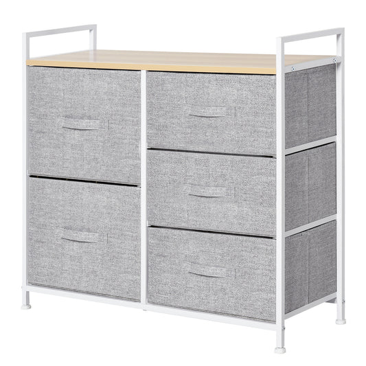 Photo of HOMCOM 5 Drawer Linen Basket Storage Unit Home Organisation w/ Shelf Handles Metal Frame Adjustable Feet Hallway Home Dresser Grey in Grey colour on a white background