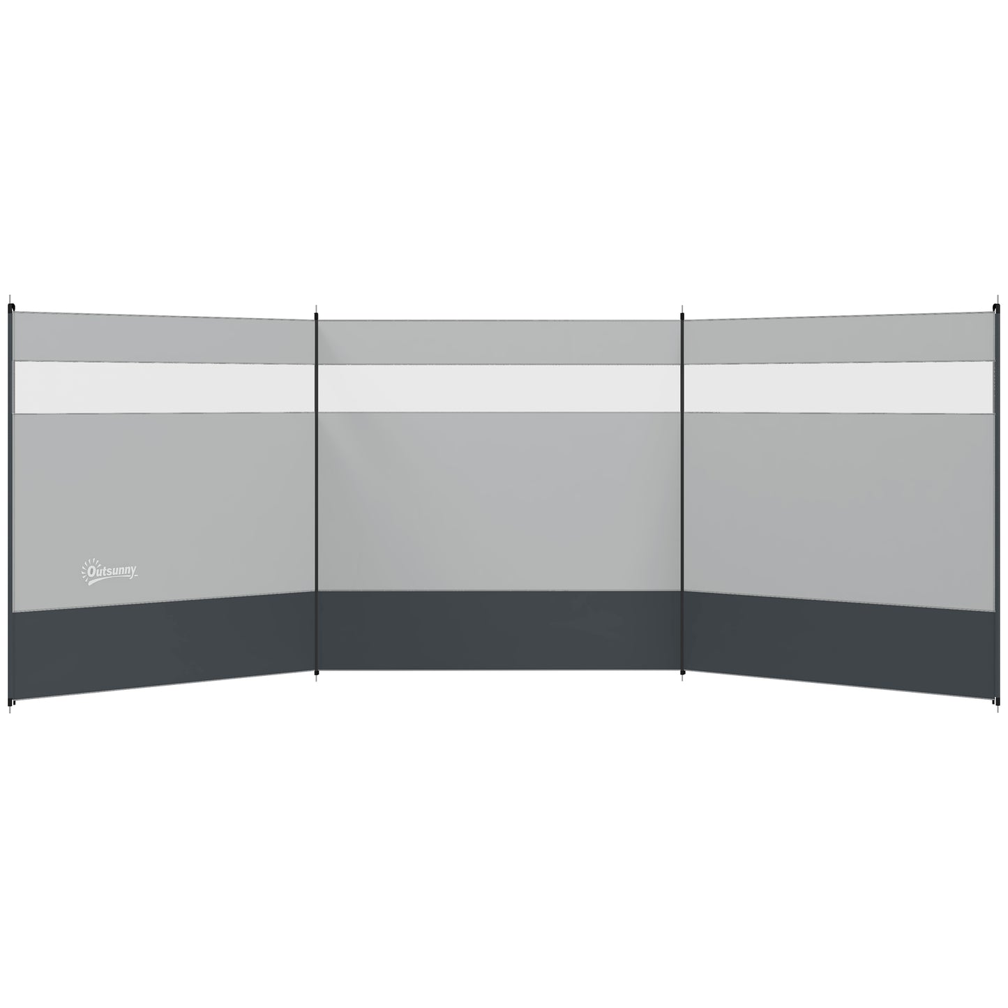 Photo of Outsunny Camping Windbreaker with Clear Windows, Carry Bag and Steel Poles, for Beach Caravan Campervan, 440 x 140cm, Grey in Grey colour on a white background