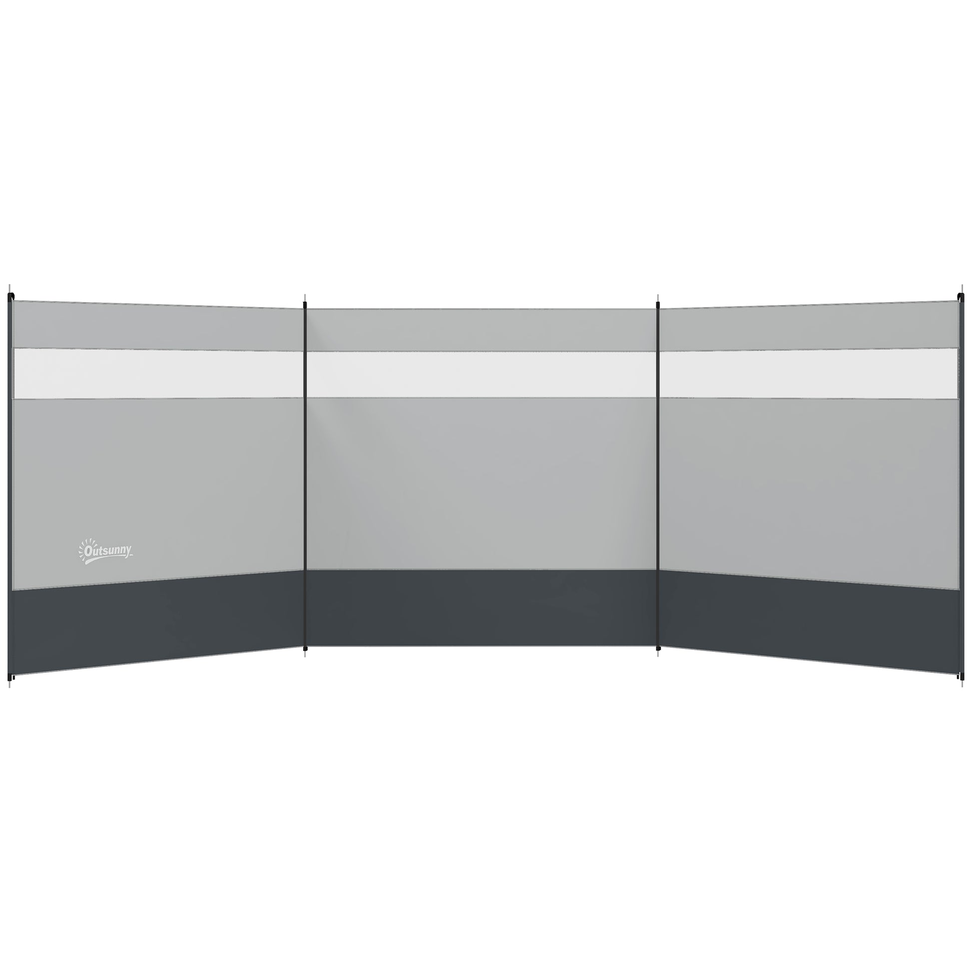 Photo of Outsunny Camping Windbreaker with Clear Windows, Carry Bag and Steel Poles, for Beach Caravan Campervan, 440 x 140cm, Grey in Grey colour on a white background