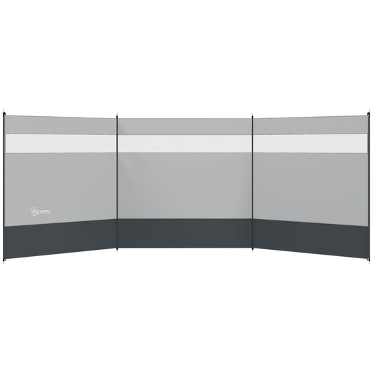 Photo of Outsunny Camping Windbreaker with Clear Windows, Carry Bag and Steel Poles, for Beach Caravan Campervan, 440 x 140cm, Grey in Grey colour on a white background