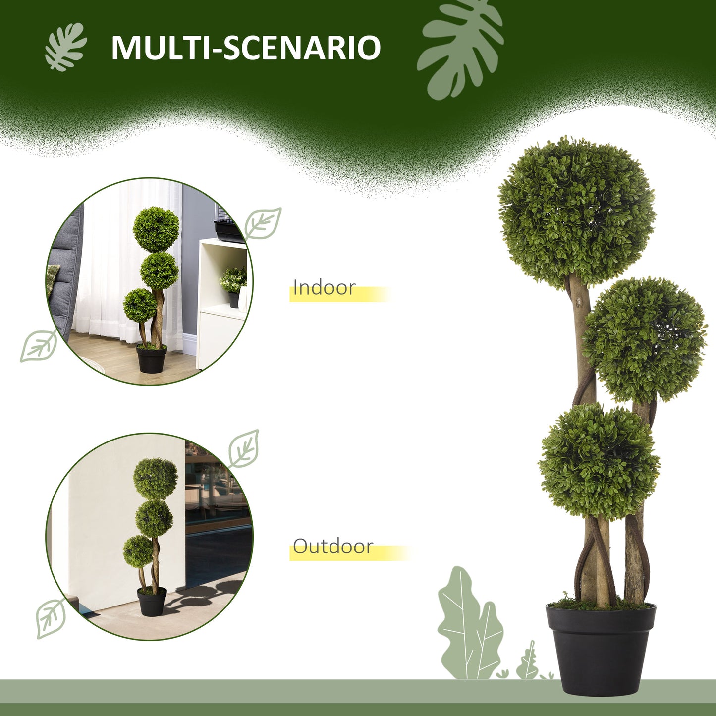 HOMCOM Decorative Artificial Trees Boxwood Ball Topiary Trees in Pot, Fake Plants for Home Indoor Outdoor Decor, 90 cm, Light Green