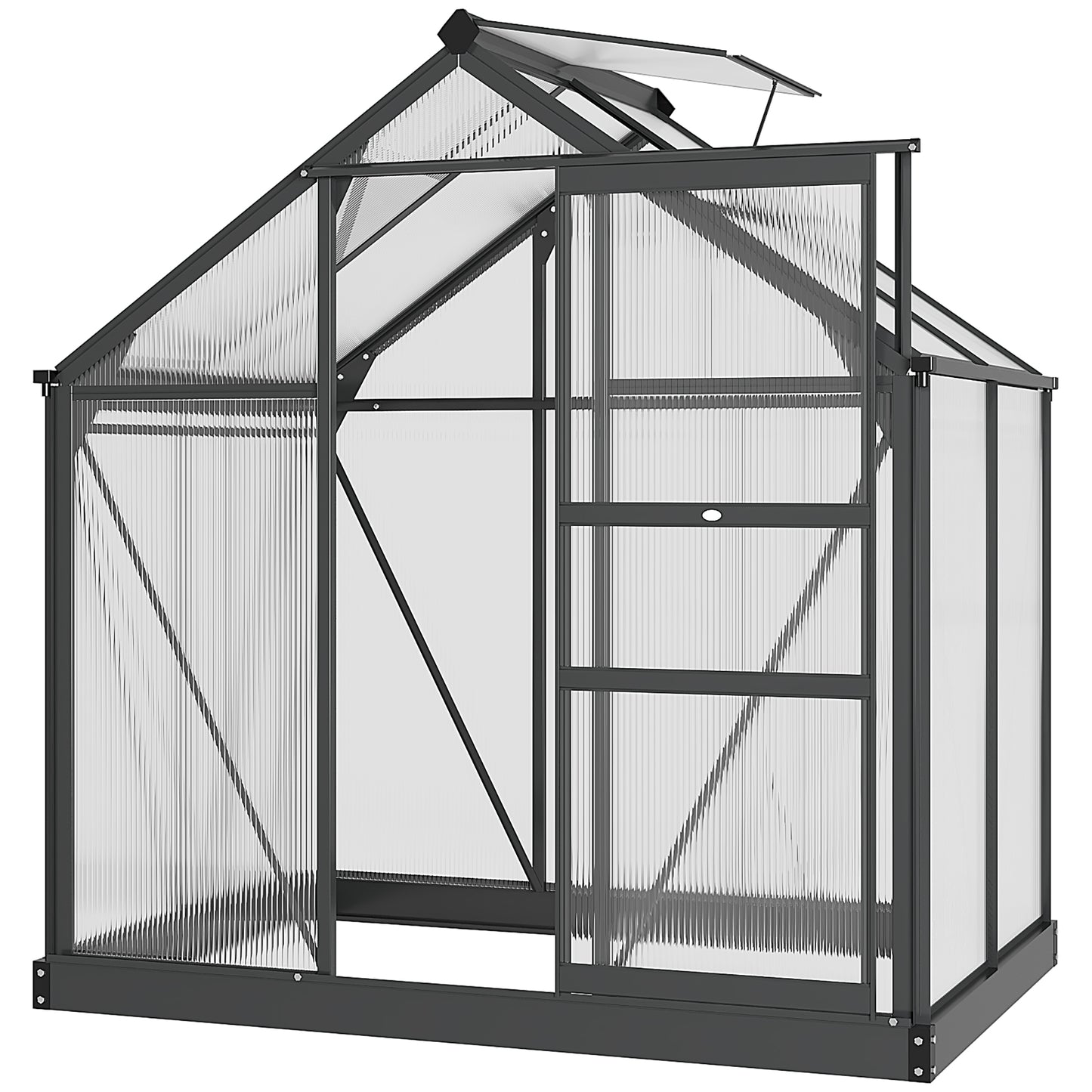 Photo of Outsunny 6 x 4ft Polycarbonate Greenhouse, Large Walk-In Green House with Slide Door and Window, Garden Plants Grow House with Aluminium Frame and Foundation, Grey in Grey colour on a white background