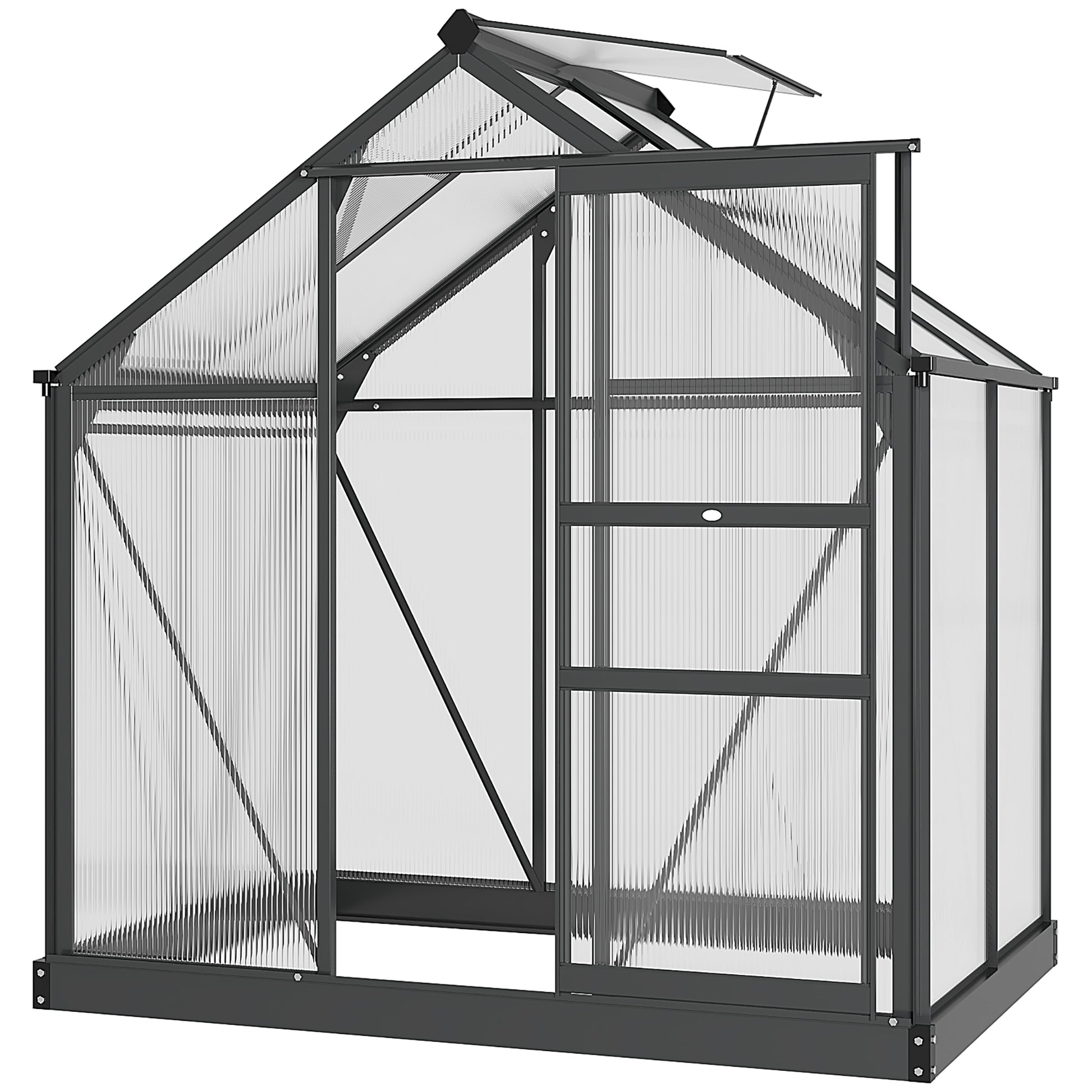 Photo of Outsunny 6 x 4ft Polycarbonate Greenhouse, Large Walk-In Green House with Slide Door and Window, Garden Plants Grow House with Aluminium Frame and Foundation, Grey in Grey colour on a white background