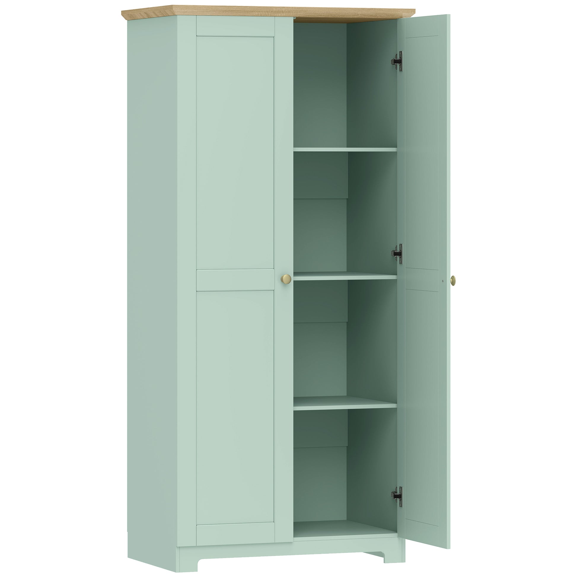 Photo of HOMCOM Kitchen Cupboard, 172cm Freestanding Storage Cabinet with Doors and Shelves, Light Green in Green colour on a white background