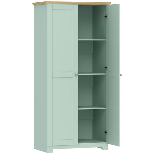 Photo of HOMCOM Kitchen Cupboard, 172cm Freestanding Storage Cabinet with Doors and Shelves, Light Green in Green colour on a white background