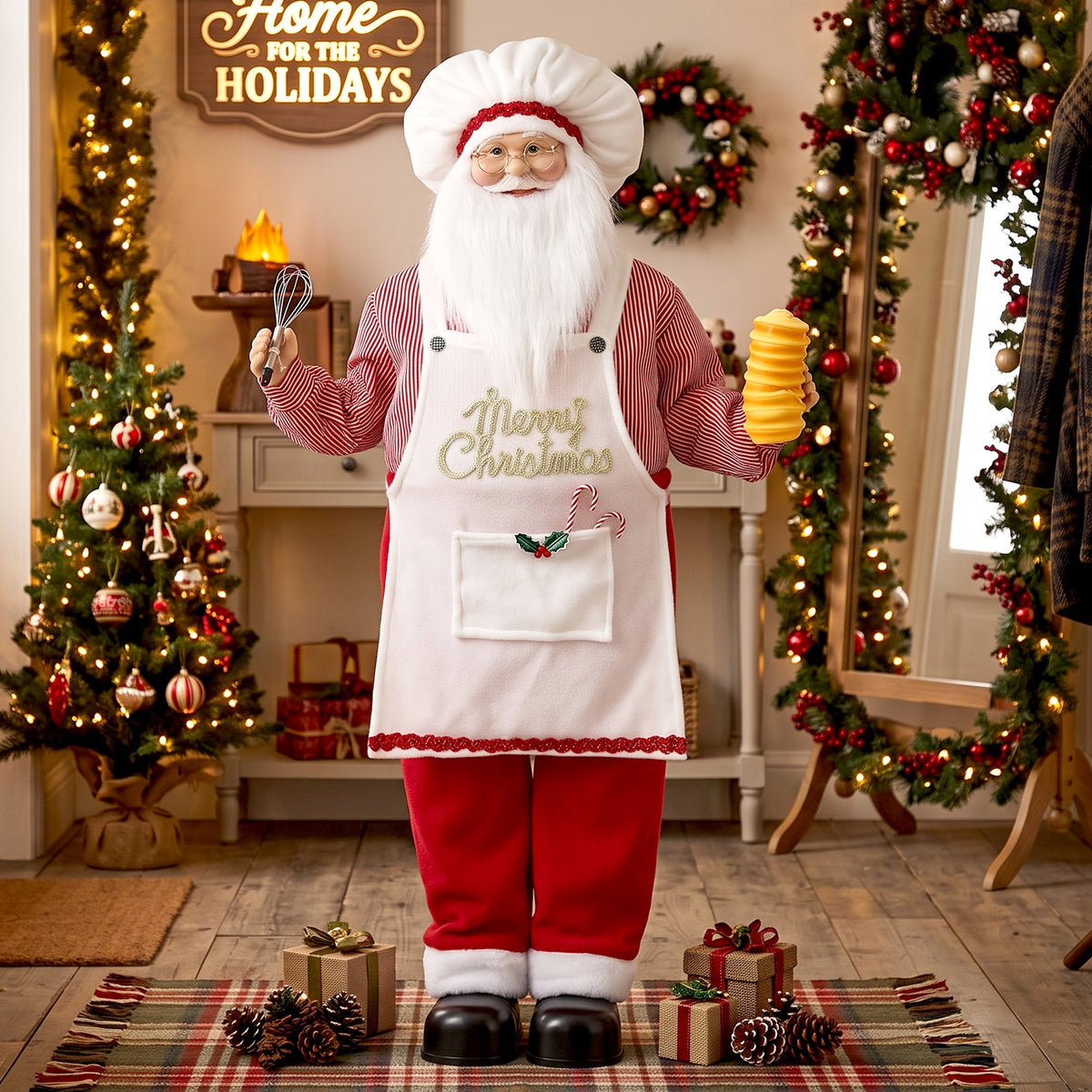 HOMCOM 4ft Singing Cooking Santa Claus, Standing Christmas Animated Santa Figure with Head Moving, Sound/Touch Activated