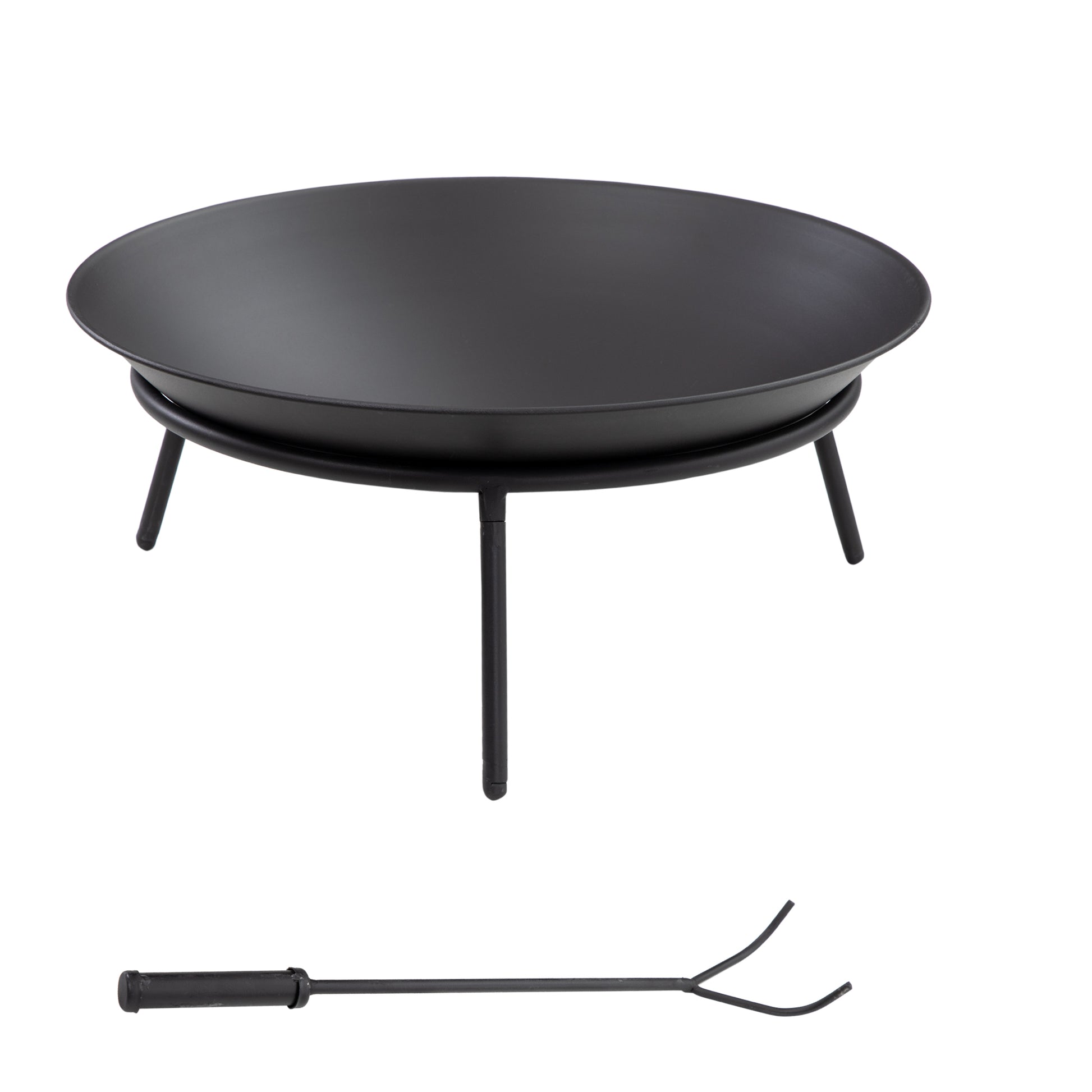 Photo of Outsunny Outdoor Fire Pit, Portable Round Firepit with Poker, for Garden, Camping, Bonfire, Picnic, Dia. 47 x 21 cm, Black in Black colour on a white background