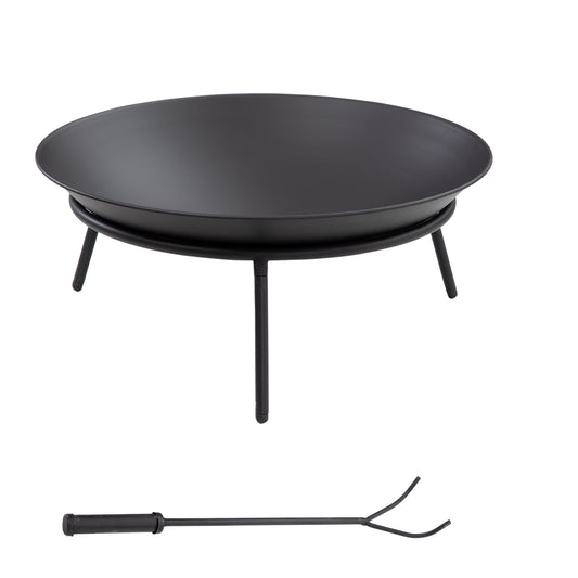 Photo of Outsunny Outdoor Fire Pit, Portable Round Firepit with Poker, for Garden, Camping, Bonfire, Picnic, Dia. 47 x 21 cm, Black in Black colour on a white background