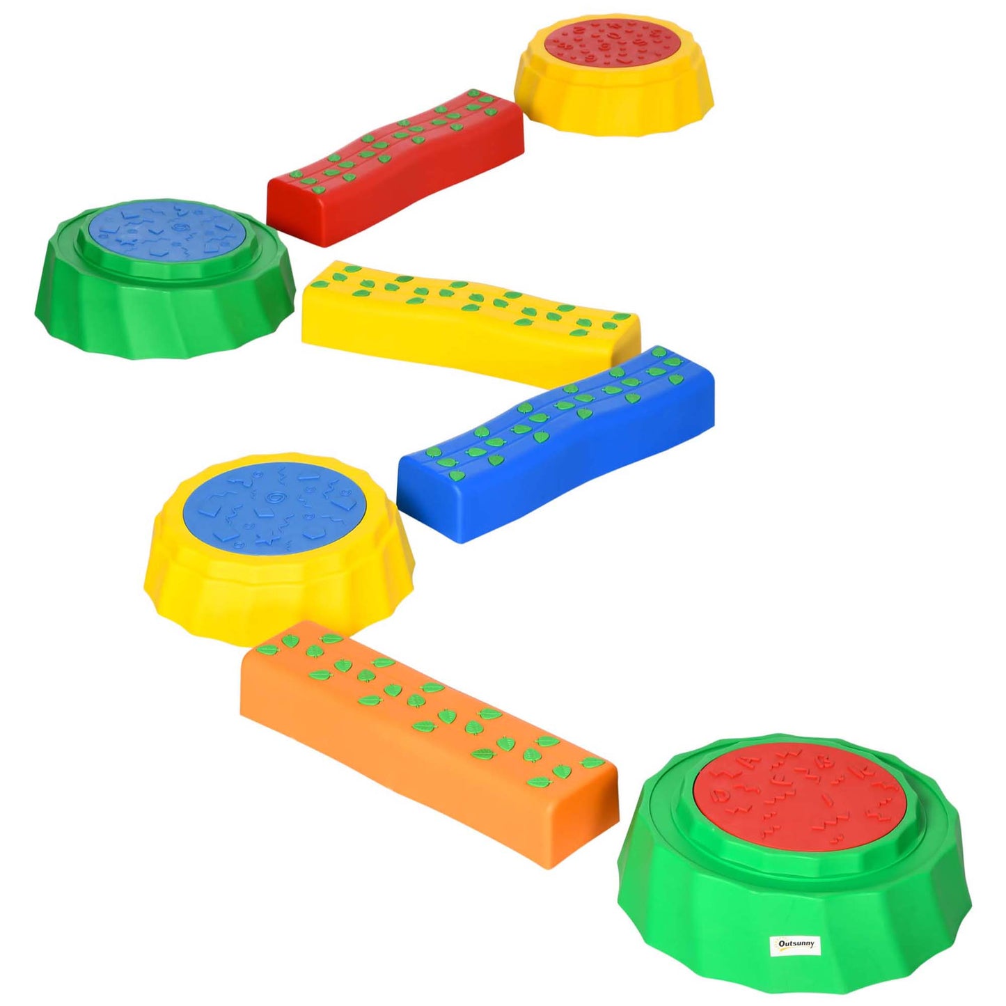 Photo of Outsunny Eight-Piece Kids Stepping Stones, with Non-Slip Surface & Bottom, for Toddlers - Multicoloured in Multicoloured colour on a white background
