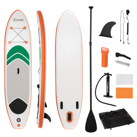 Photo of Outsunny 10'6" x 30" x 6" Inflatable Stand Up Paddle Board, Non-Slip & Ultra-Light Deck with Adj Paddle, ISUP Accessories, Pump and Carry Bag, for Youth Adults Beginner in Beginner colour on a white background