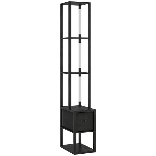Photo of HOMCOM Floor Lamp with Shelves, LED Column Modern Standing Lamp with Fabric Drawer, Adjustable Brightness, Foot Switch for Living Room, Bedroom, Office, Black in Black colour on a white background
