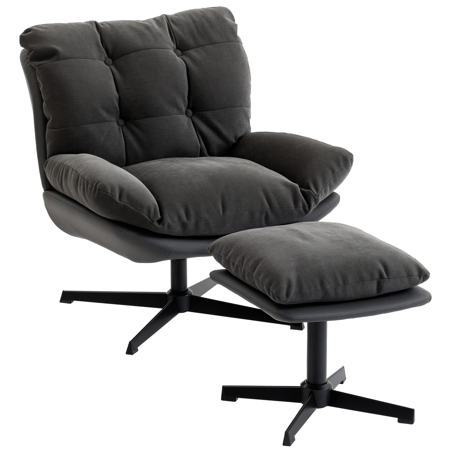 Photo of HOMCOM Accent Chair with Footstool, Swivel Lounge Chair with Chenille Upholstery, Metal Base, Dark Grey in Grey colour on a white background