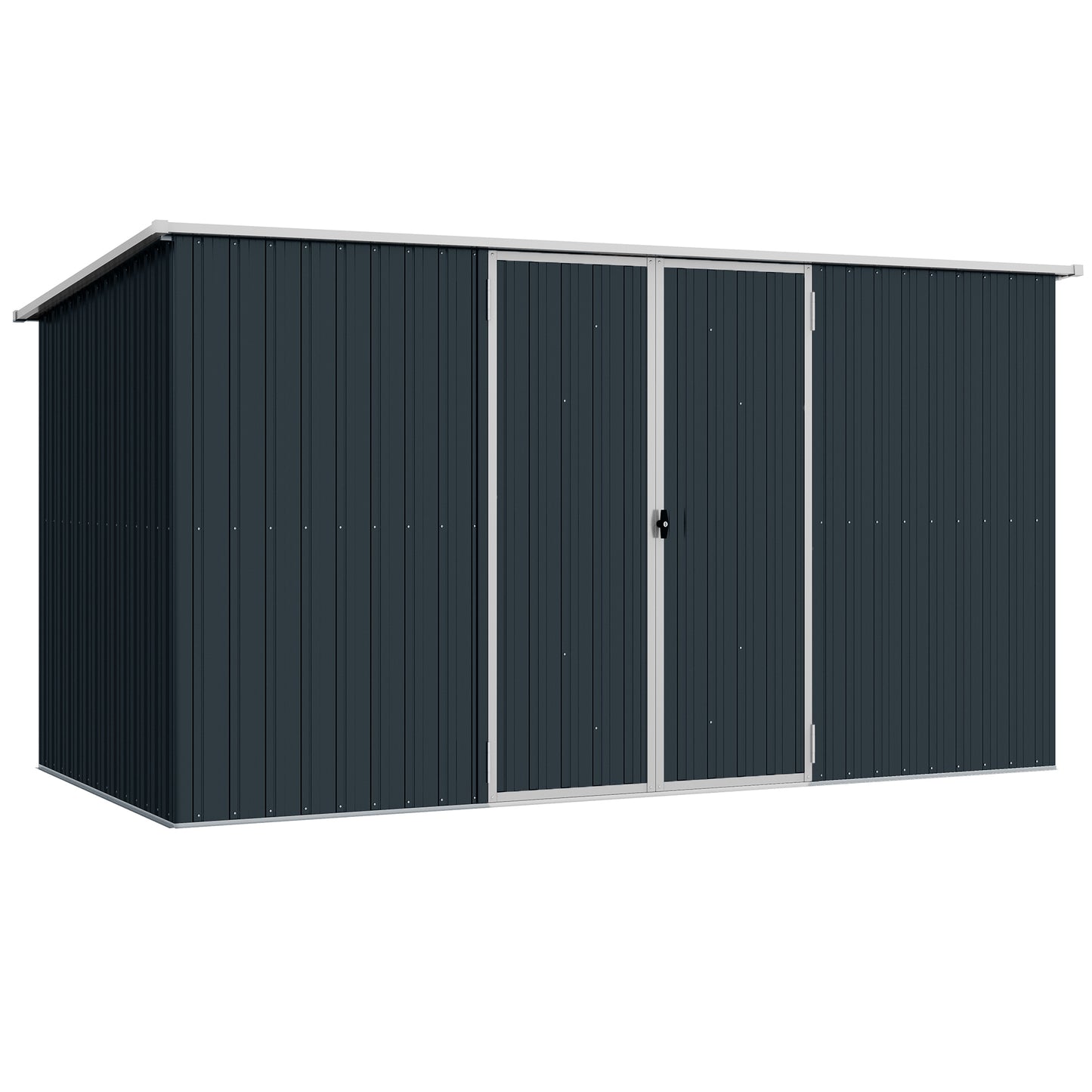 Photo of Outsunny 11 x 5.6ft Galvanised Steel Garden Shed, Metal Shed, Garden Storage Shed with Lockable Doors and Gloves for Outdoor Patio, Garden, Grey in Grey colour on a white background