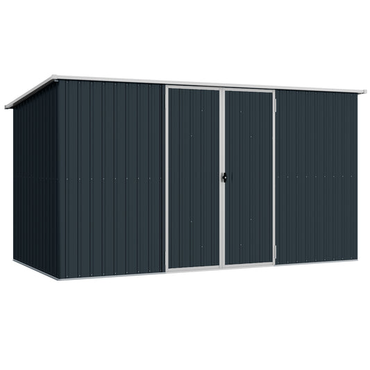 Photo of Outsunny 11 x 5.6ft Galvanised Steel Garden Shed, Metal Shed, Garden Storage Shed with Lockable Doors and Gloves for Outdoor Patio, Garden, Grey in Grey colour on a white background