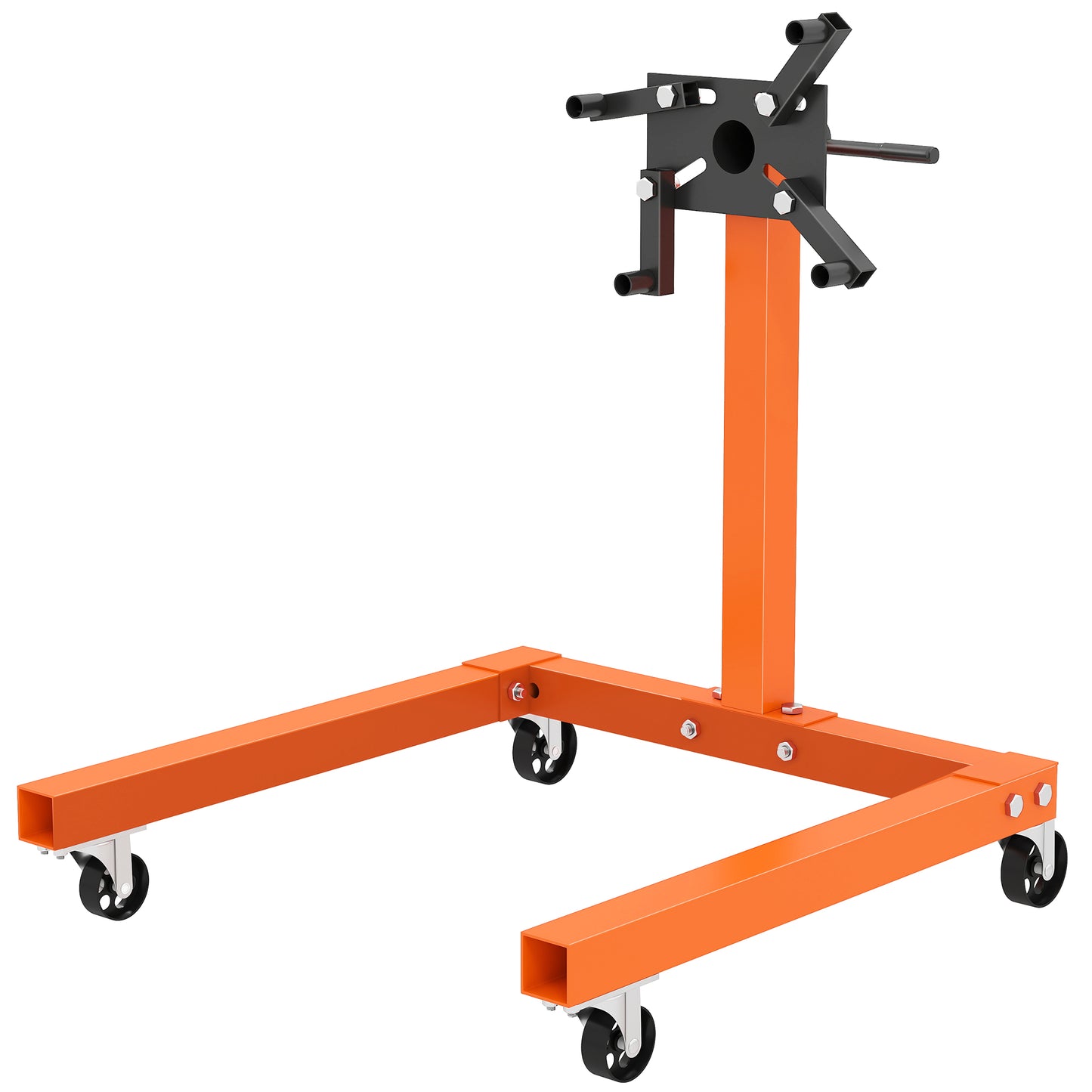 Photo of HOMCOM Engine Stand, 570 kg Rotating Engine Stand with 360 Degree Adjustable Head, 4 Mounting Arms, Heavy Duty Steel Support, Universal Wheels for Garage Workshop Auto Repair, Orange in Orange colour on a white background