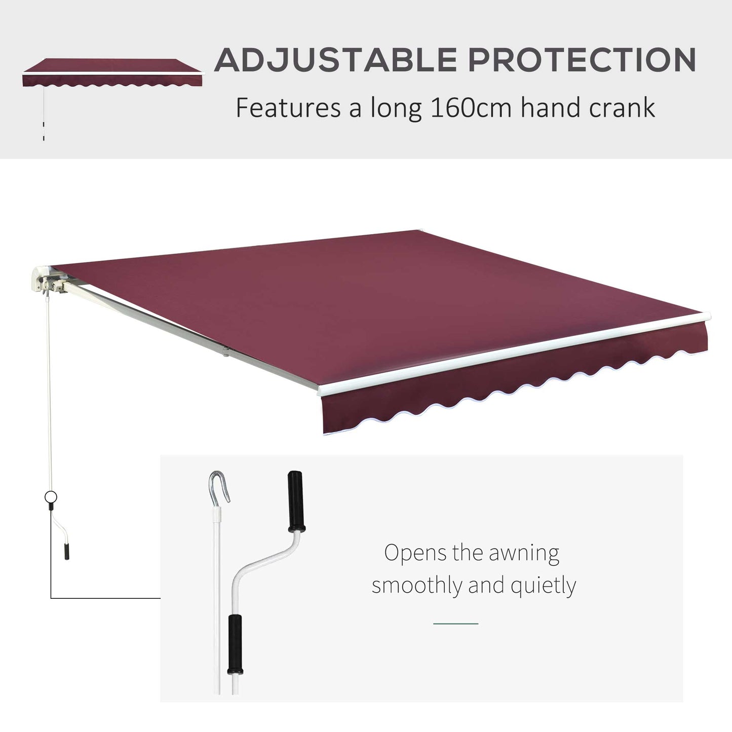Outsunny 3 x 2.5m Manual Retractable Awning for Patio 45-75° Sun Canopy with Waterproof Fabric - Wine Red