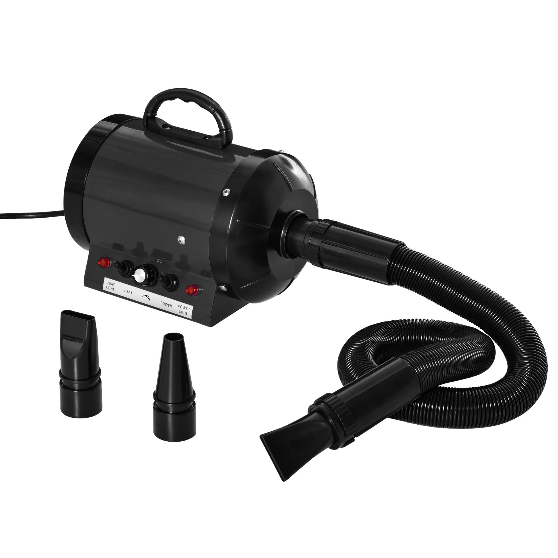 Photo of PawHut Dog Hair Dryer Pet Grooming Blaster Dryer Blower Adjustable Temperature Speed with 2.1M Flexible Hose 3 Nozzles - Black in Black colour on a white background