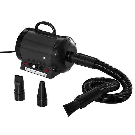 Photo of PawHut Dog Hair Dryer Pet Grooming Blaster Dryer Blower Adjustable Temperature Speed with 2.1M Flexible Hose 3 Nozzles - Black in Black colour on a white background