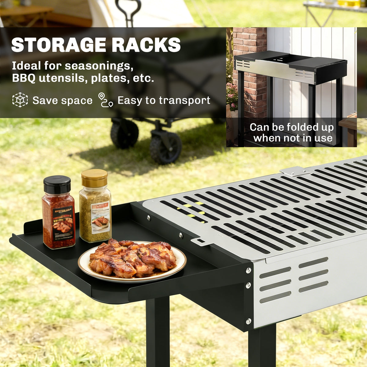 Outsunny charcoal grill with slotted grate and side shelf for serving or storage