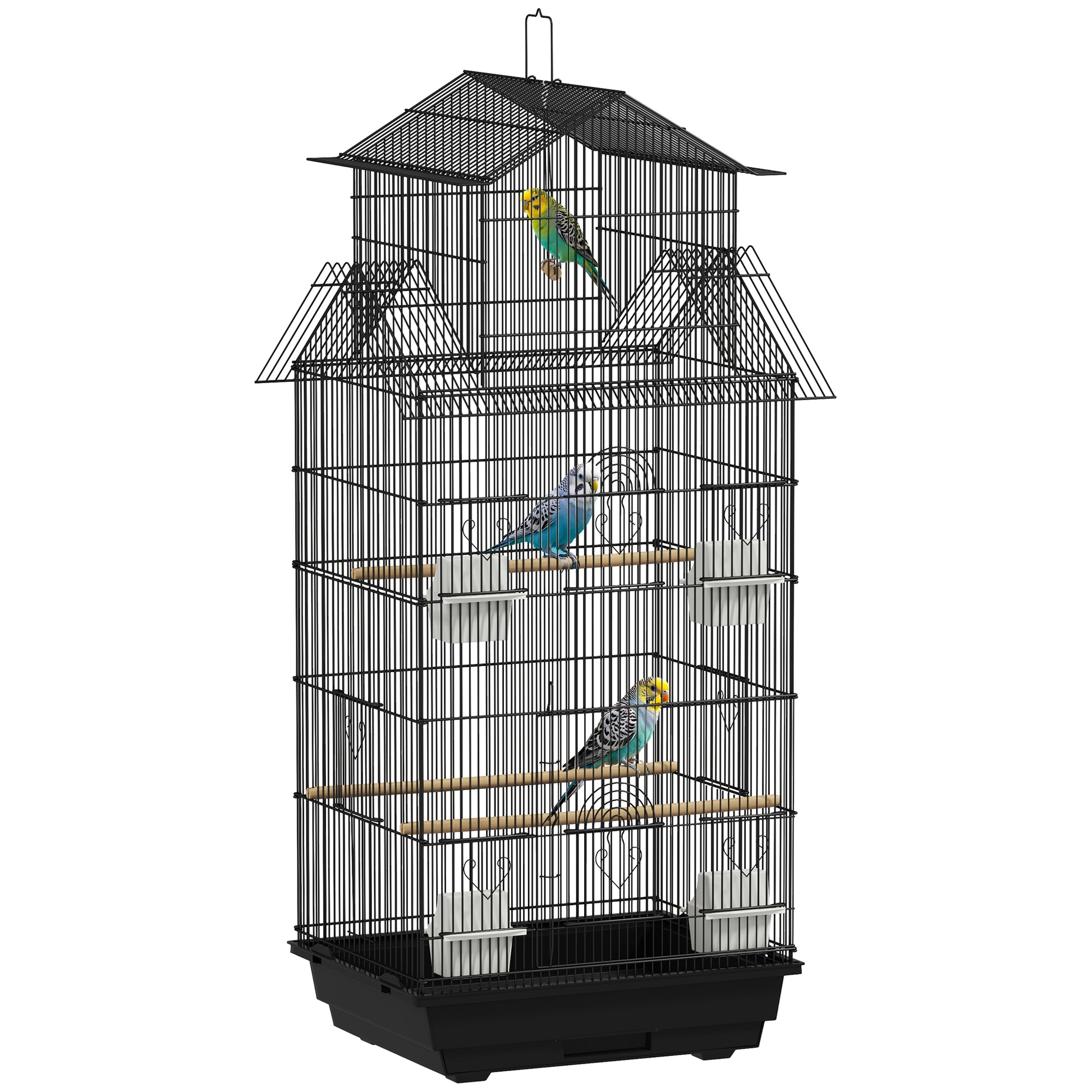 Photo of PawHut Metal Bird Cage with Plastic Swing, Perch, Food Container, Tray, Handle, for Finches, Canaries, 43 x 32.5 x 104cm in 104cm colour on a white background