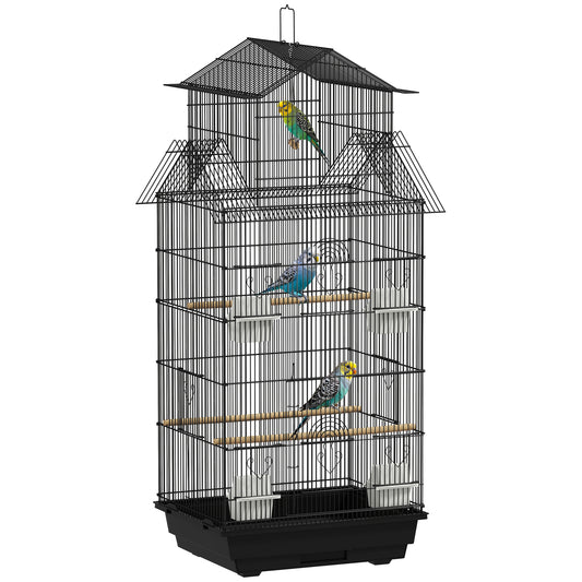 Photo of PawHut Metal Bird Cage with Plastic Swing, Perch, Food Container, Tray, Handle, for Finches, Canaries, 43 x 32.5 x 104cm in 104cm colour on a white background