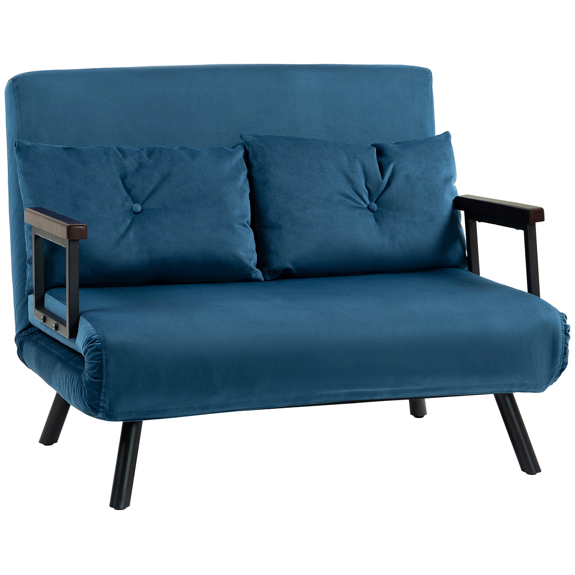 Photo of HOMCOM 4-in-1 Velvet-Feel Double Sofa Bed, with Pillows - Blue in Blue colour on a white background
