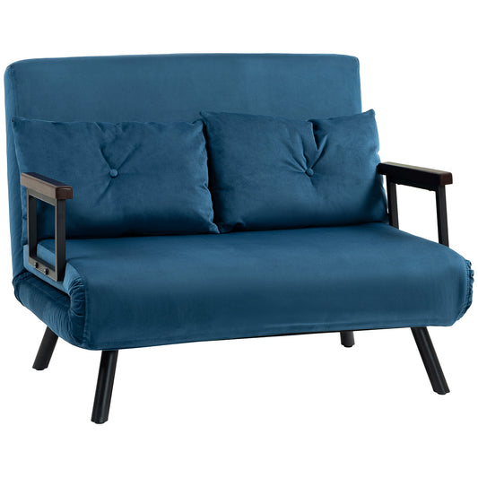 Photo of HOMCOM 4-in-1 Velvet-Feel Double Sofa Bed, with Pillows - Blue in Blue colour on a white background