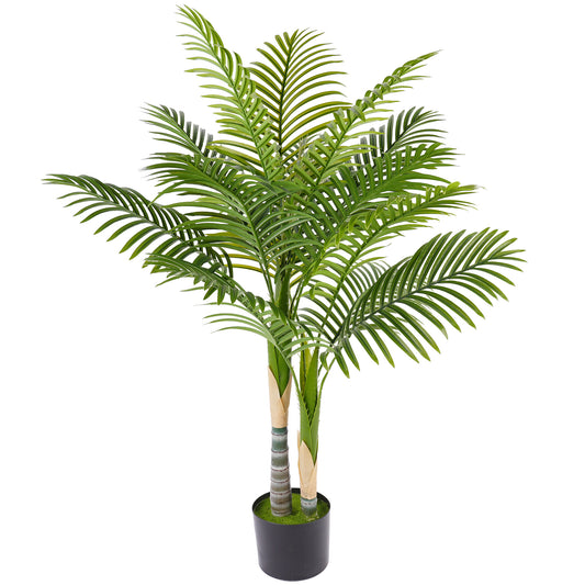 Photo of HOMCOM Artificial Palm Tree with 14 PEVA Leaves, 120cm Decorative Artificial Plant with Pot and Moss Effect, Green in Green colour on a white background