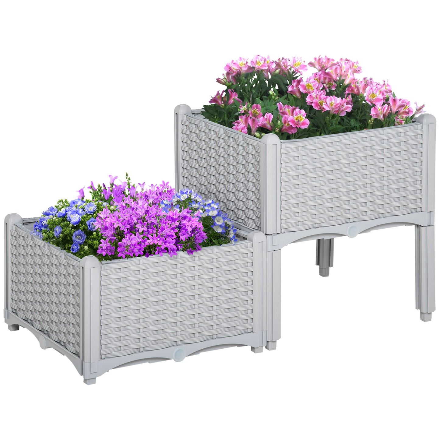 Photo of Outsunny Set of Two Rattan-Effect Planters - Grey in Grey colour on a white background