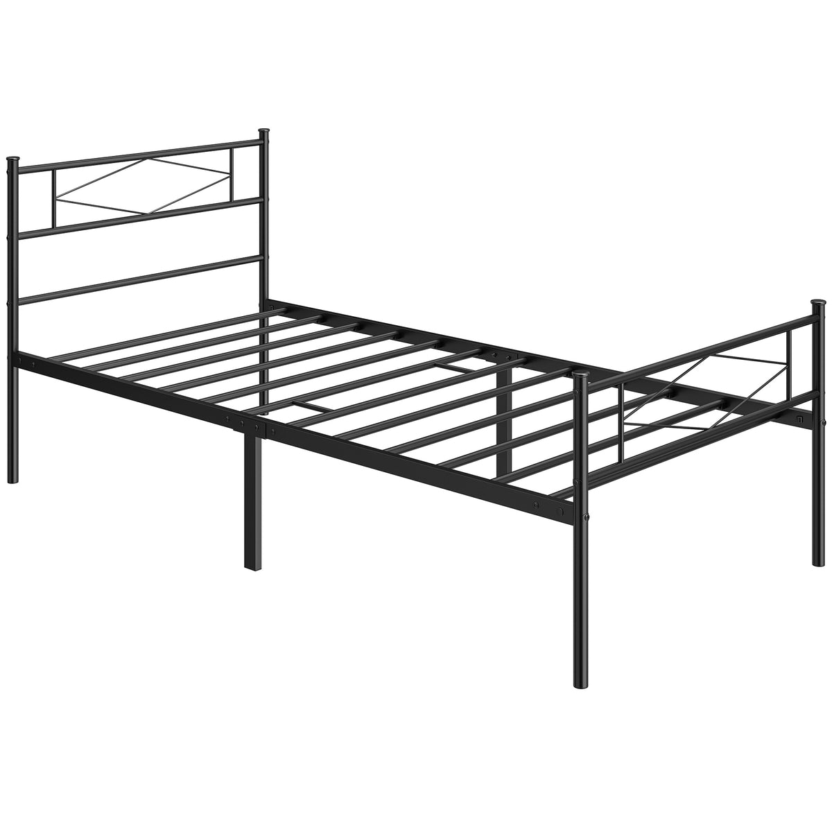 Photo of HOMCOM 3ft Single Bed Frame with Headboard and Footboard, Metal Platform Bed Frame with 32 cm Underbed Storage, Black in Black colour on a white background